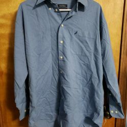 NAUTICA Vintage Oxford Long Sleeve Button Down Dress Shirt Blue 16.5 32/33