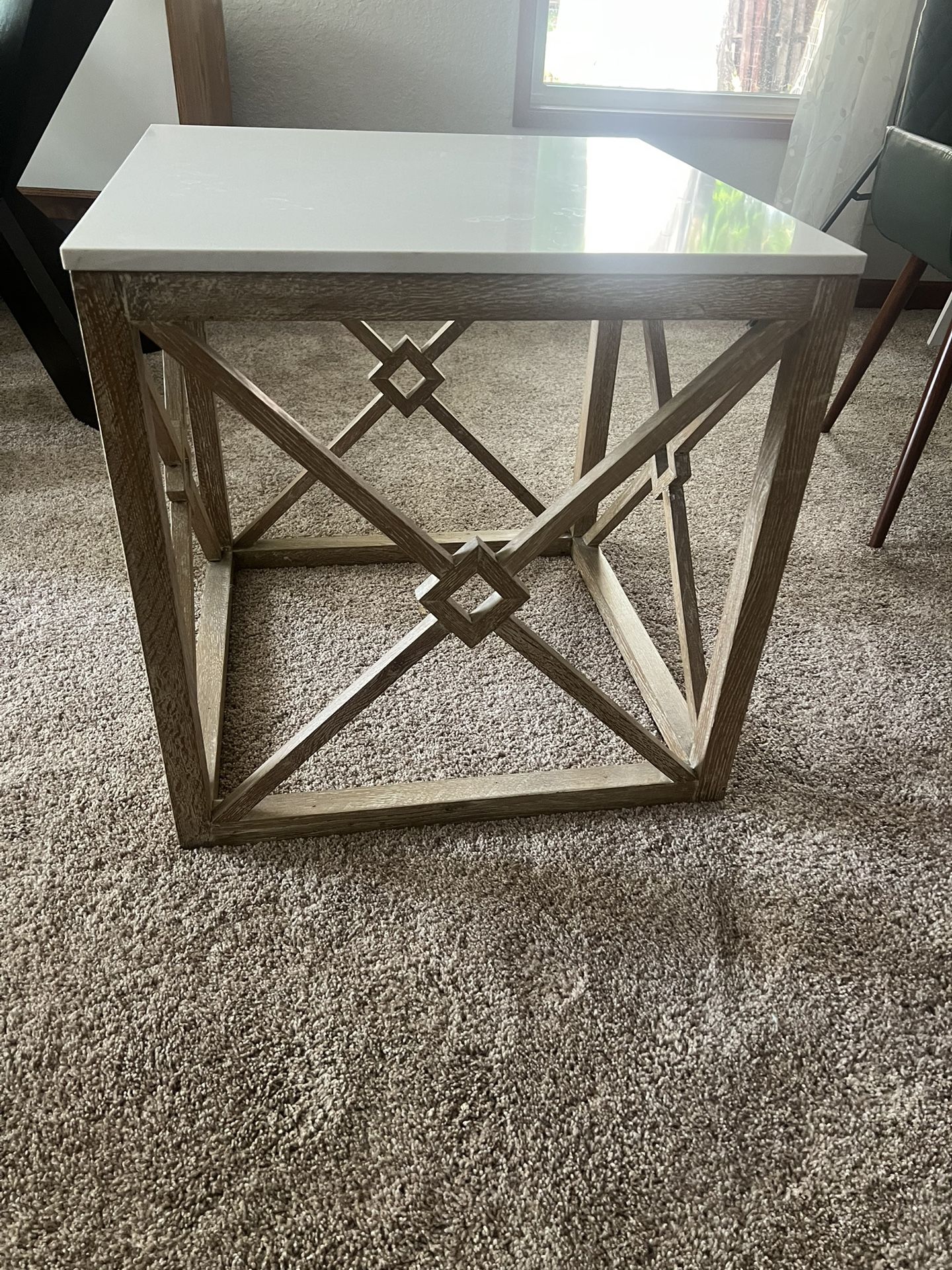 White Stone And Wood End Table