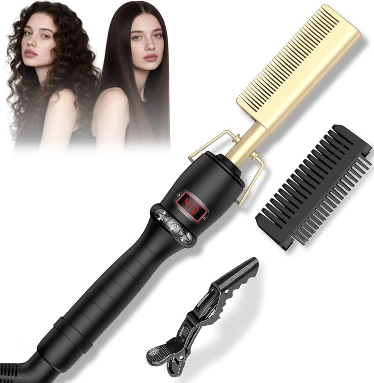 Hot Comb Electric for Wigs,410°F Hot Comb for Black Women Hair,12 Temp Settings Hair Straightener,Portable & Double Voltage for Travel & Home
