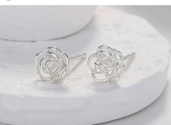 Silver Rose Flower Stud Earrings