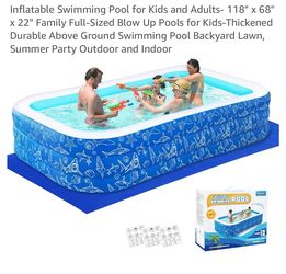 Inflatable Swimming Pool for Kids and Adults- 118" x 68" x 22" Family Full-Sized Blow Up Pools for Kids-