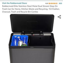 Rubbermaid Black Stainless Steel Metal Dual Trash And Recycling