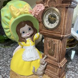  Clock Byron Molds 1974 Girl Bonnet Ceramic Grandfather West Germany Clock Hand Painted
