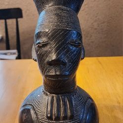 Vintage Home Decor - Replica African Tribal Art Mangbetu Traditional Jug Black Colored Handled Pot