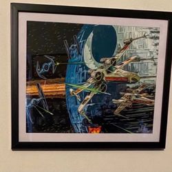 Star Wars Death Star space Battle x wing on black Frame