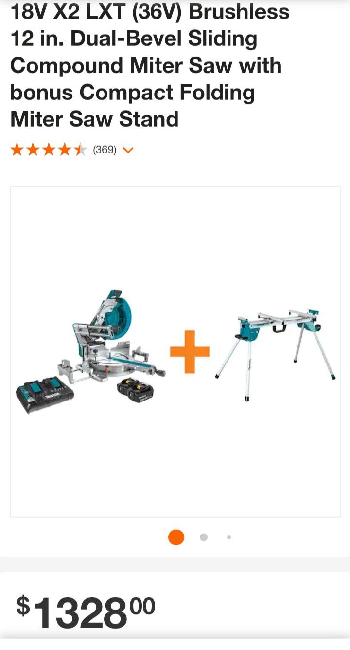 Makita 18V X2 LXT(36V) Brushless 12 in. Dual Bevel Sliding Compound Miter Saw With Bonus Compact Folding Miter Saw Stand