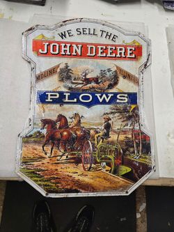 John deere Plows farm tractor equipment faux vintage ad steel metal sign