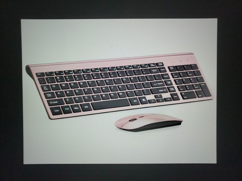 Compact USB Wireless Keyboard & Mouse Bundle-Rose Gold/Black Ultra Slim