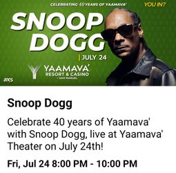 Snoop Dogg tickets YAAMAVA