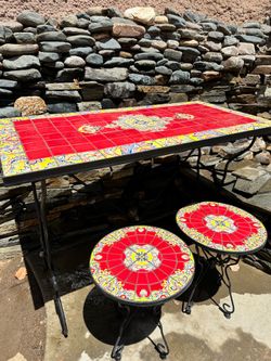 Mosaic table with 2 side tables