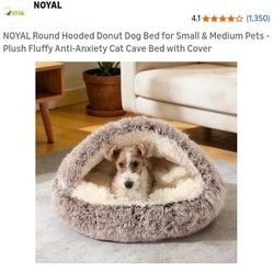 NEW ROUND HOODED DONUT DOG BED FOR SMALL & MEDIUM PETS