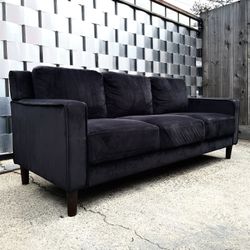 Modern Black Velvet Sofa – Clean, Comfortable, Delivery Available