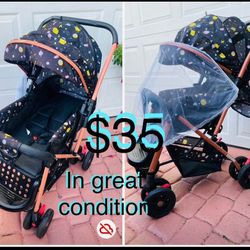 $30 lightweight Foldable Stroller in great condition with a free cover to protect from mosquitoes 🦟