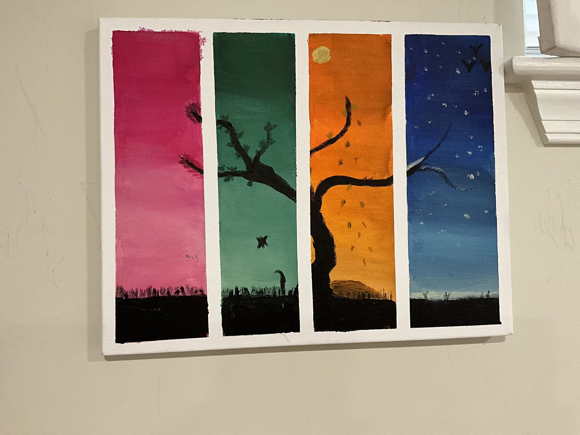 Tree painting with 4 different sections