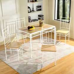 Homy Casa Marbury 5-Piece Dining Set with Wooden Table and 4 Chairs White/Nature   