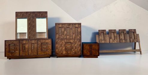 Mid-Century Modern Brutalist Style Bedroom Set