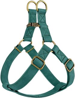 Step in Dog Harness - PU Leather with Antique Bronze Metal Buckle- Green