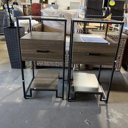 Brand new Table with Drawer and 3-Tier Storage & Tempered Glass Top, Kitchen Side Table with Steel Frame, Greyish Brown $150  Warehouse Clearance Sale