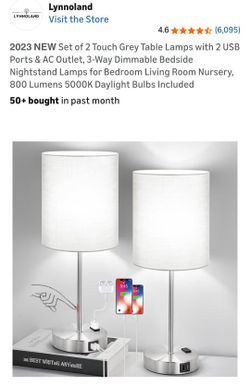 New Set of 2 Touch Grey Table Lamps