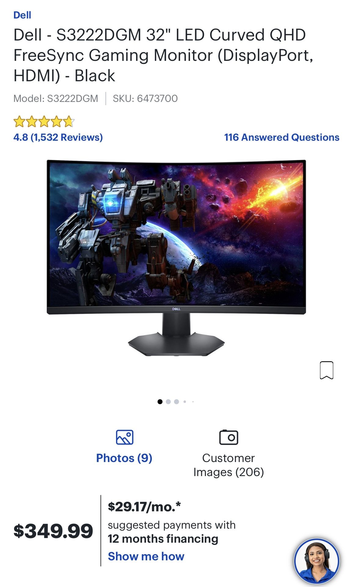 Dell - 32" LED Curved QHD Gaming Monitor