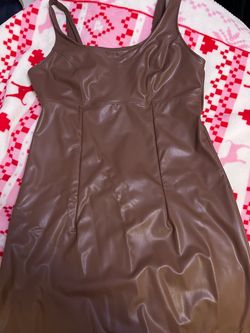 Brown Faux Leather Mini Dress