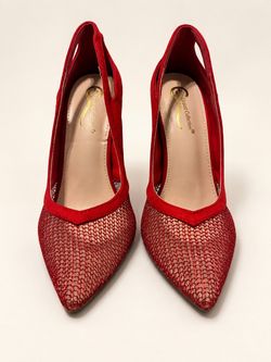 Red Mesh Pointed-Toe Heels