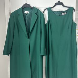 NWT Le Suit Women’s Sleeveless Dress Long Jacket Coat Matching Set Emerald Green Size 14