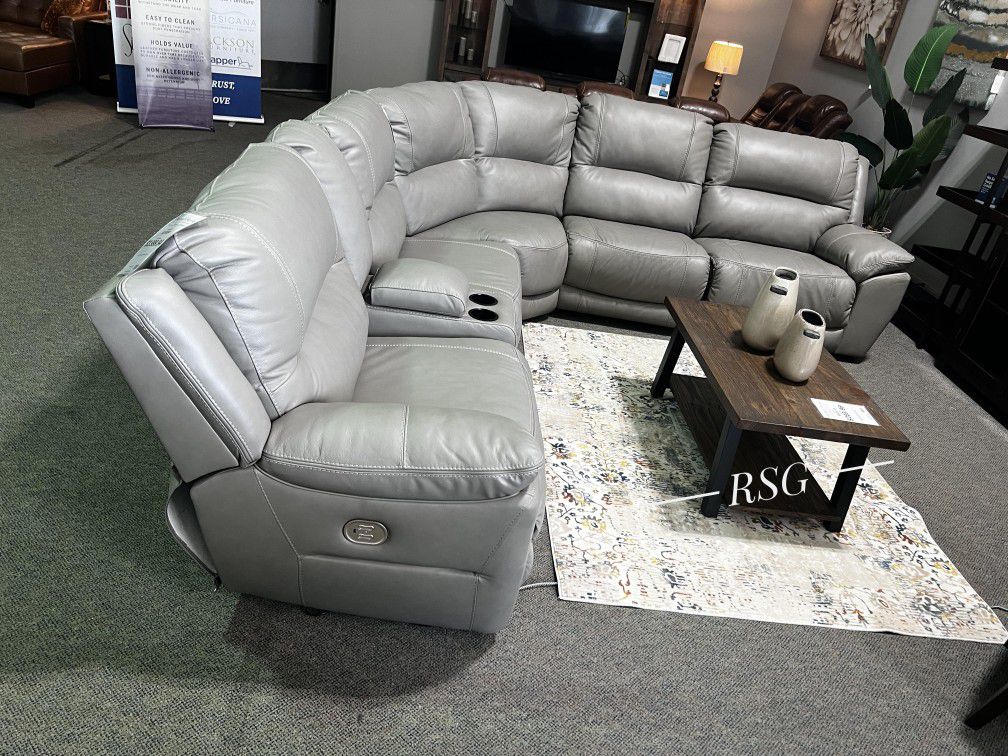6 Piece Power Reclining Sectional Couch Set 💥 Genuine Gray Leather Electric Reclining Sectional Couch Set 💥⭐Household, Lawn&Garden, Home decor, Home