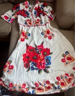 White Floral Print Midi Dress