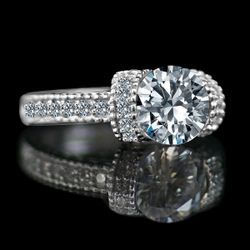 1.25 CT Round Classic Vintage Style Miligree Simulated Diamond Engagement Ring, Simulated Diamond Wedding Sterling Silver Ring 635R12826