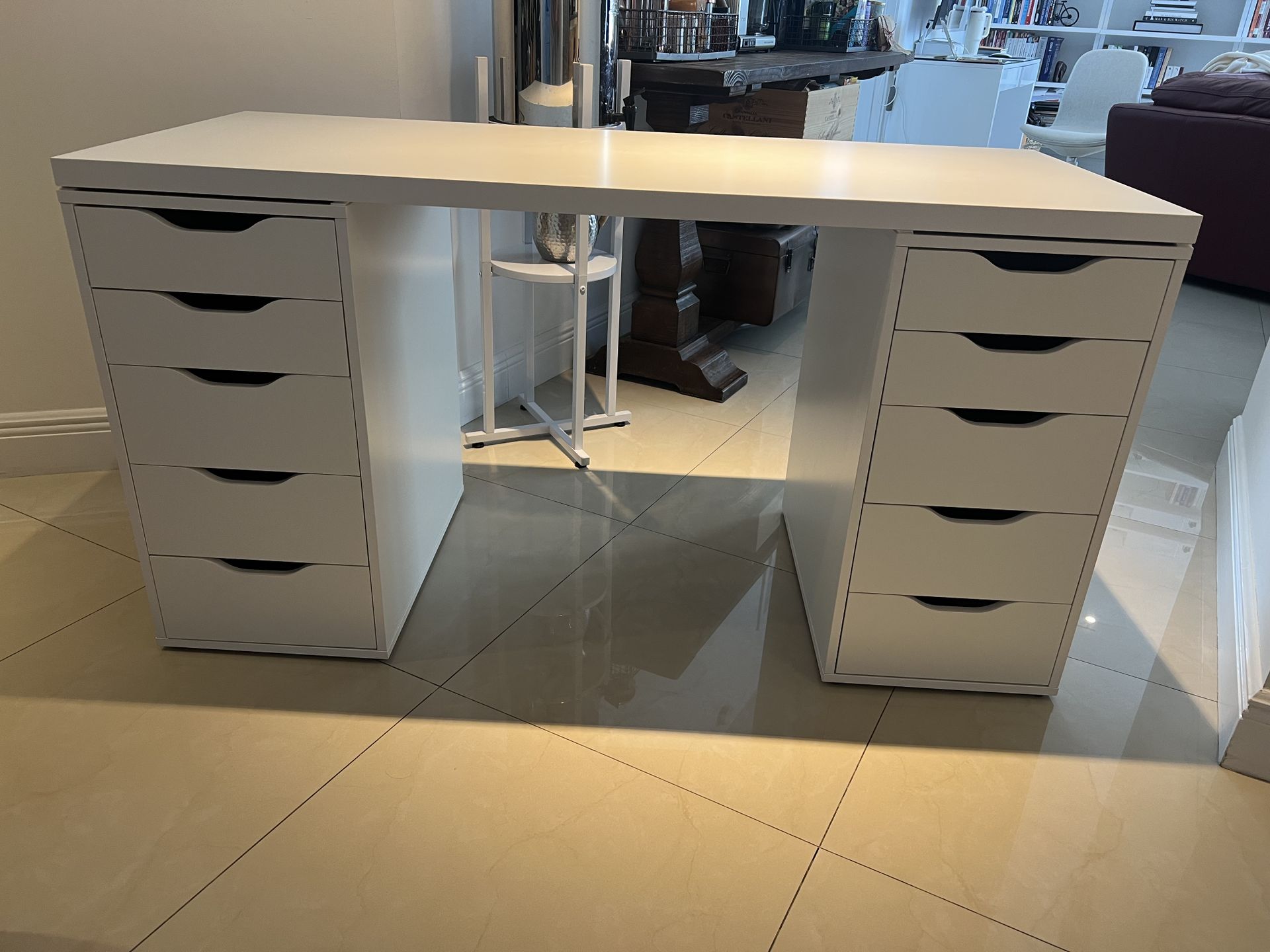 IKEA Lagkapten + Alex Desk - White, 55" with 2 Drawers - Like New / Barely Used!