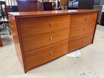 Warm Wood Contemporary Curved Front 6-Drawer Low Dresser