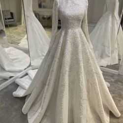 Hijabi friendly white wedding dress