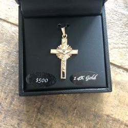 14k Yellow Gold Crucifix INRI Pendant 