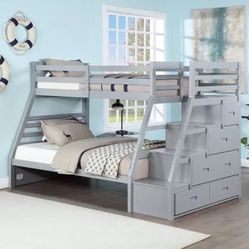 Bunk Bed Full Twin Available Gray White Wood Color