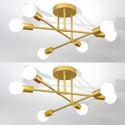 Set of 2 Modern Sputnik Chandeliers , 6-Light 