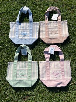 NWT Trader Joe's Striped Mini Canvas Tote Bag Complete Set of 4