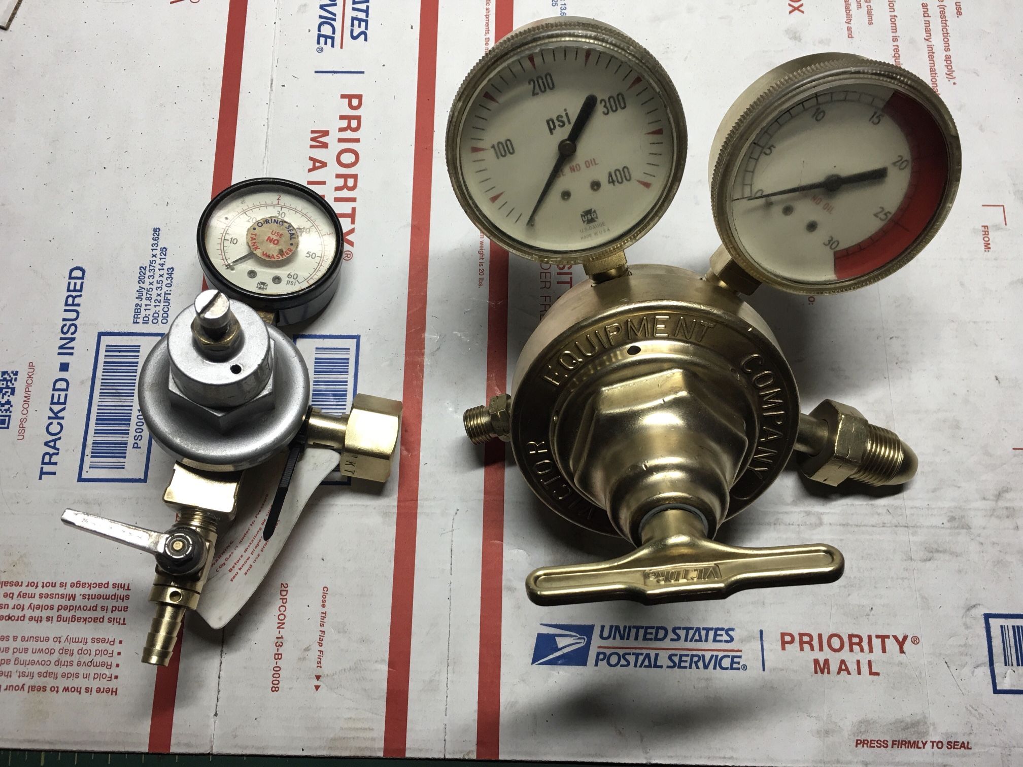 Vintage Victor Compressed Air/ Oxy Acetylene Pressure Regulator  + TapRite CO2 Pressure Regulator