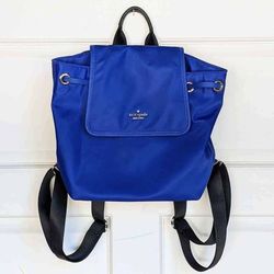 Kate Spade NY stained glass blue nylon magnetic snap close drawstring backpack day pack carry bag
