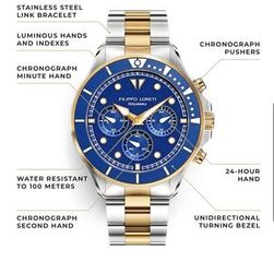 Filippo Loreti Odyssey Two‑Tone Gold Blue Link – Brand New in Box