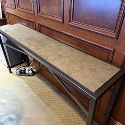Modern Metal Console Table with Stone Top Narrow Entryway Hall Sofa Table