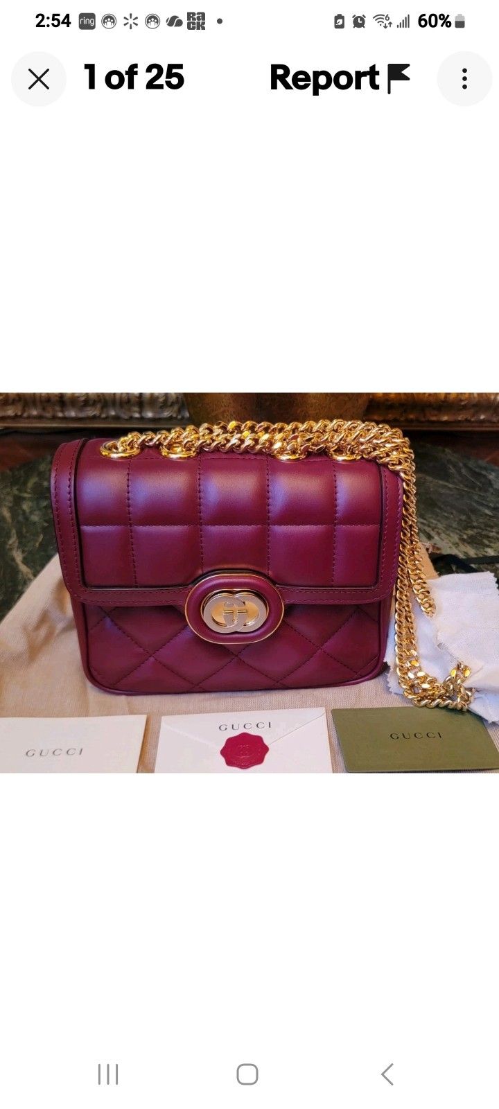 NEW GUCCI DECO MINI SHOULDER BAG QUILTED MATELASSE BURGUNDY LEATHER CHAIN HANDLE