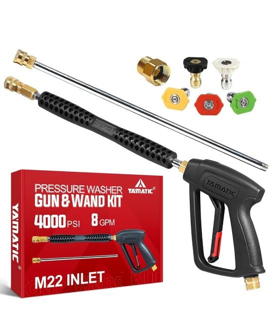 YAMATIC Pressure Washer Gun and Wand with 5 Spray Nozzles, M22-14mm & M22-15mm Fitting Replacement for Ryobi, Karcher, Greenworks, Craftsman, Troy bil