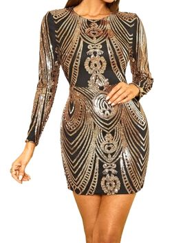 Black & Gold Sequin Bodycon Dress