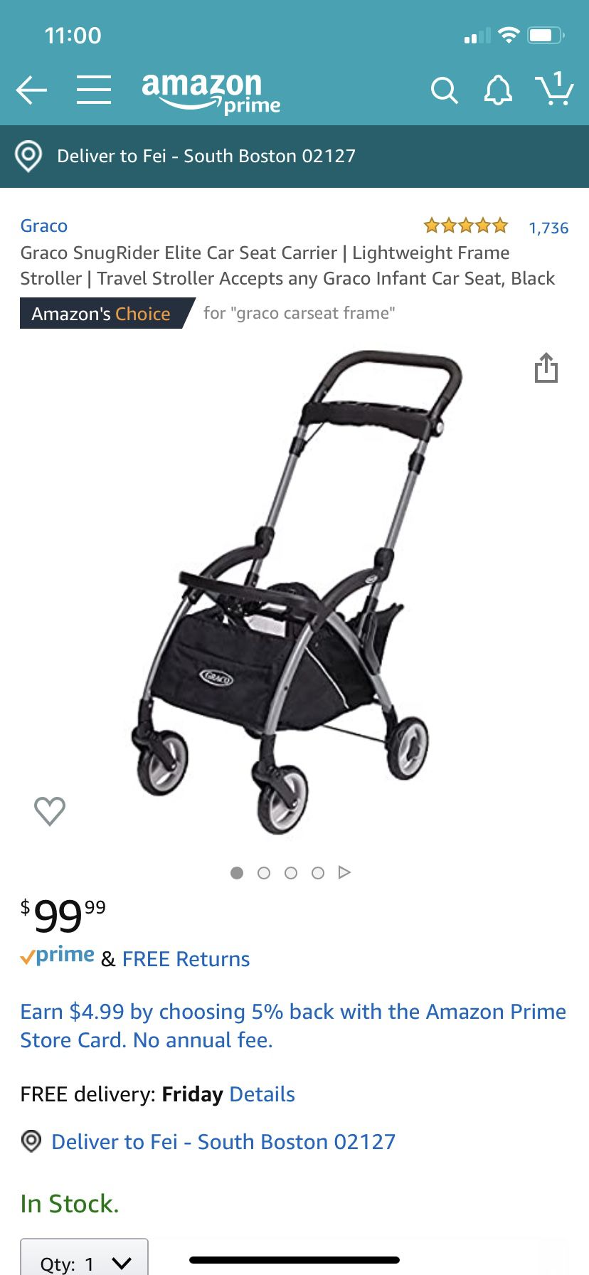 Graco snugrider elite car seat stroller (lightweight frame)