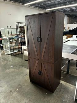 Hlivelood 75" Tall Farmhouse 2 Doors Armoire Wardrobe Closet with LED,Freestanding Closet Wardrobe Cabinet for Bedroom with Hanging Rod,Wooden Armoire