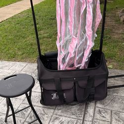 Dream Duffel Large Black Bag Dance rolling Luggage Retractable Hanging garment Rack and stool