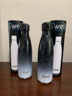 Two S'well Monochrome Collection Stainless Steel Water Bottles Ombre Speckle