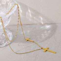 N107- Cross Layered Pendant Necklace Charm!