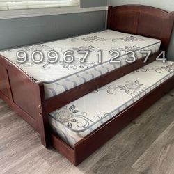 Twin Twin Size Cherry Trundle With Orthopedic Mattress 